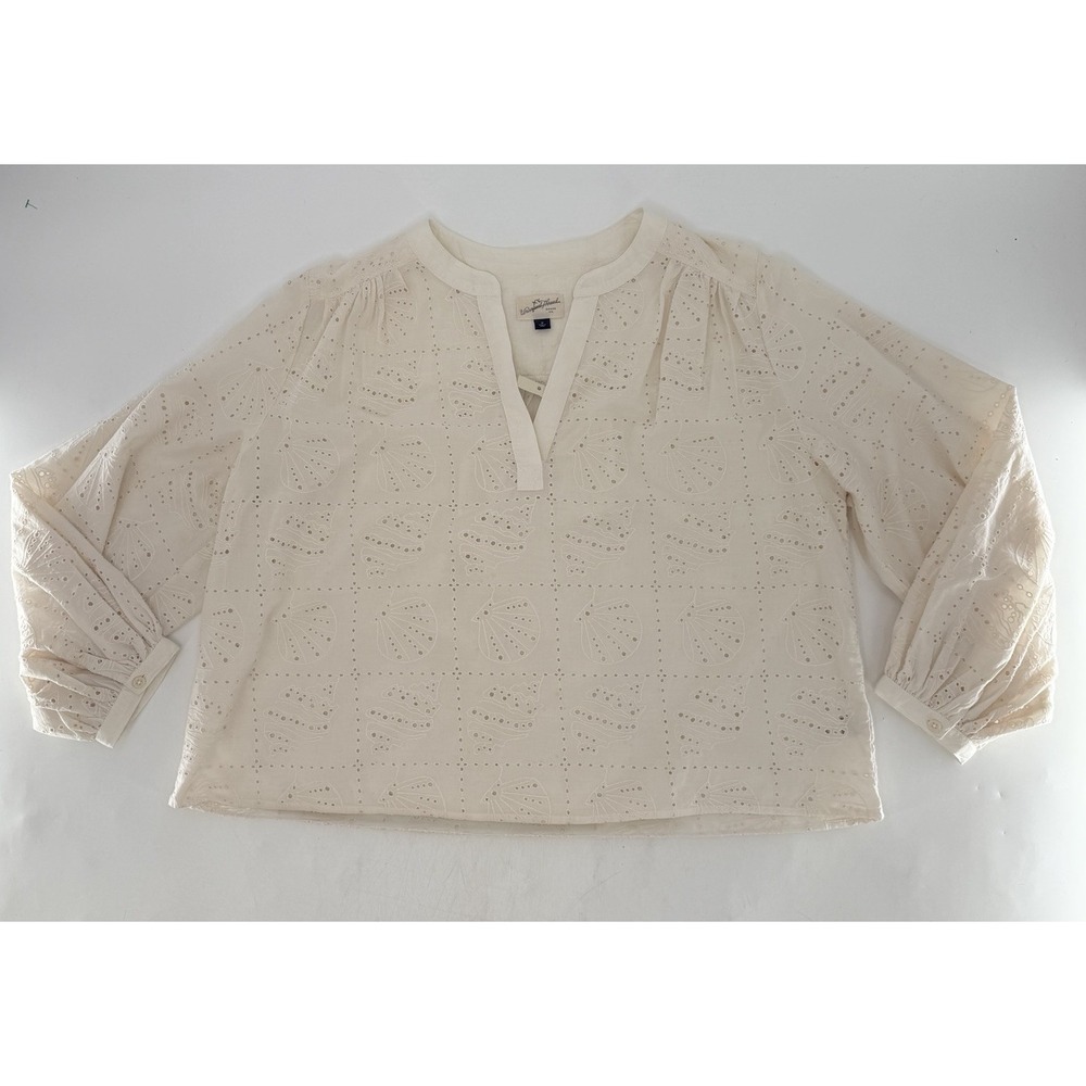 NWT Universal Thread Ivory Balloon Sleeve Eyelet Popover Blouse Sz M Boho Preppy - Picture 3 of 9